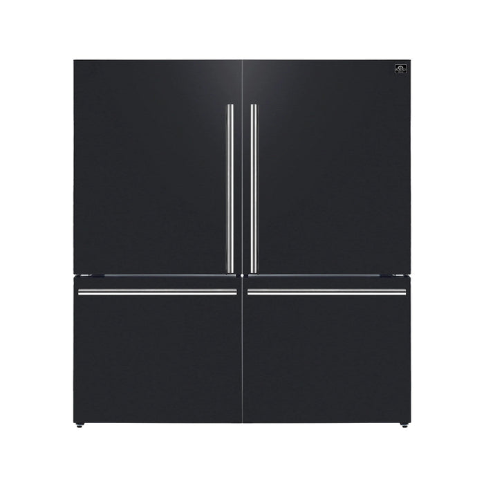 Forno Milano Espresso Package - 62-Inch, 34.4 cu. ft. Refrigerators with Bottom Freezers in Black with Stainless Steel Handle (FFFFD1787-60BLK)