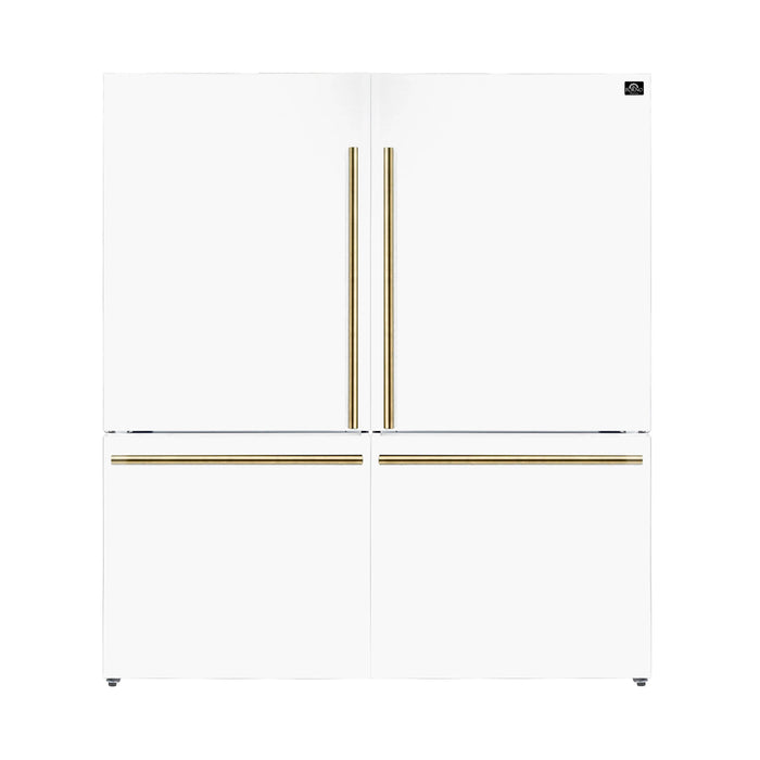 Forno Milano Espresso Package - 62-Inch, 34.4 cu. ft. Refrigerators with Bottom Freezers in White with Antique Brass Handle (FFFFD1787-60WHT)