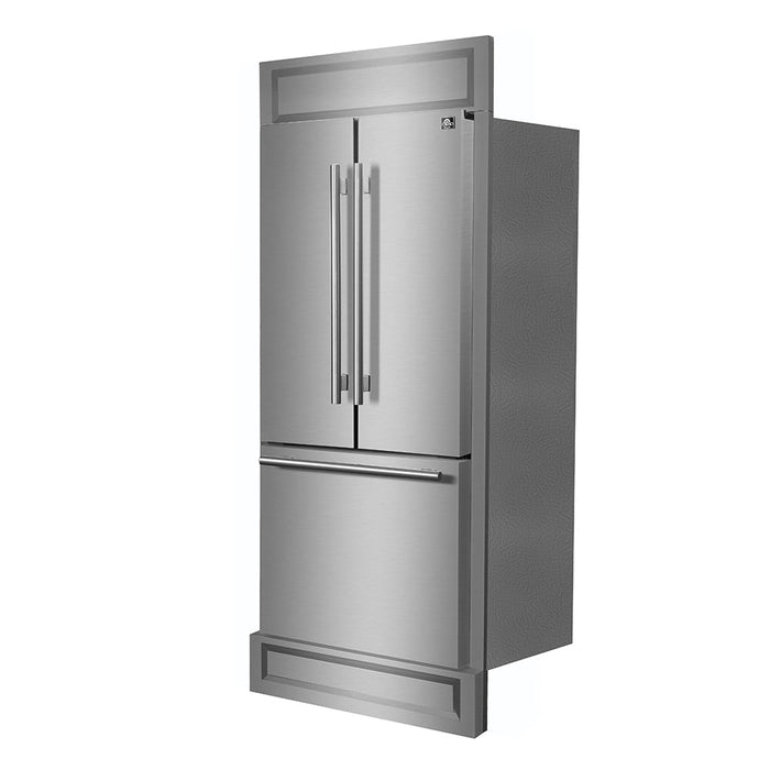 Forno Gallipoli 30-Inch French Door Refrigerator with 17.5 cu.ft. Capacity and Decorative Grill in Stainless... - Side View