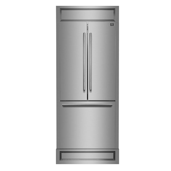 Forno Gallipoli 30-Inch French Door Refrigerator with 17.5 cu.ft. Capacity and Decorative Grill in Stainless Steel...