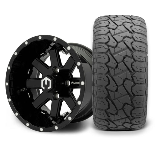 MODZ Assault 12x7 Glossy Black Wheel & X Comp Golf X/T Tire Package golf cart wheel and tire