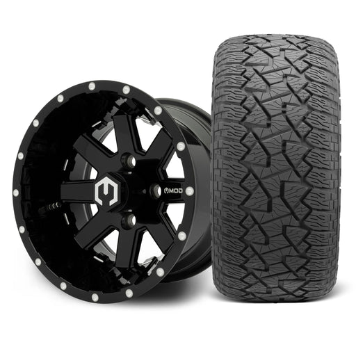 MODZ Assault 12x7 Glossy Black Wheel & X Comp Golf A/T Tire Package golf cart wheel and tire