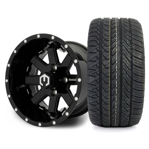 MODZ Assault 12x7 Glossy Black Wheel & X Comp Golf H/T Tire Package golf cart wheel and tire
