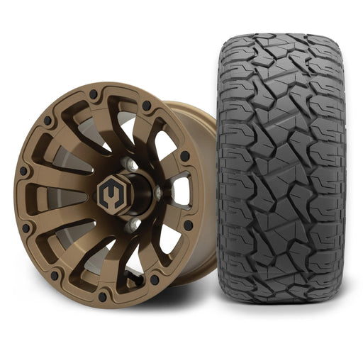 MODZ Bomber 12x7 Matte Bronze Wheel & X Comp Golf X/T Tire Package golf cart wheel and tire