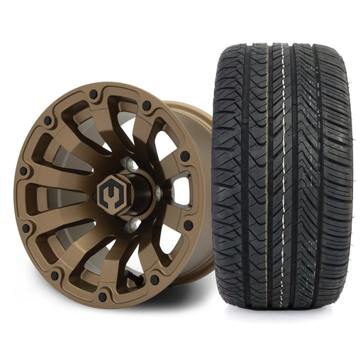 MODZ Bomber 12x7 Matte Bronze Wheel & X Comp Golf H/T Tire Package golf cart wheel and tire
