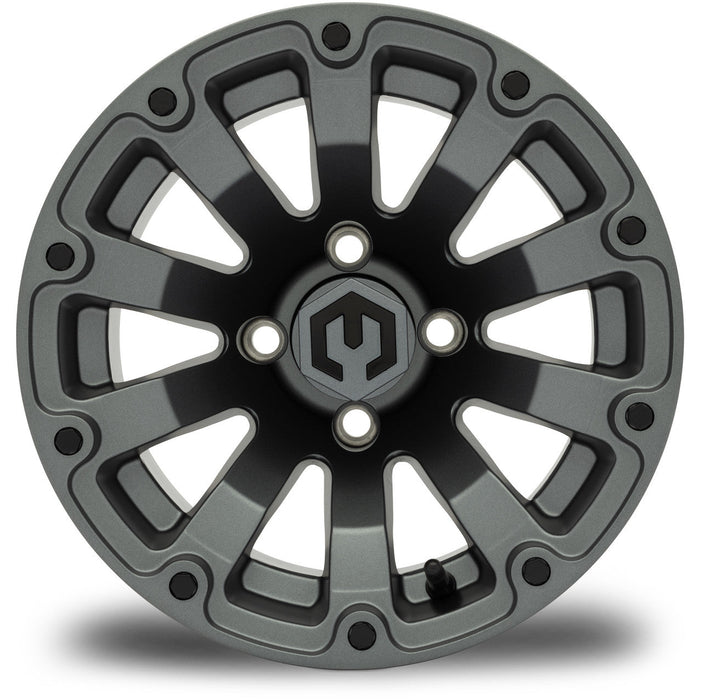 MODZ Bomber 12x7 Matte Gunmetal Wheel & Gladiator Golf A/P Tire Package golf cart wheel and tire – view 3