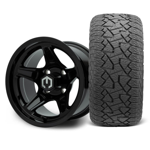 MODZ Drift 12x7 Glossy Black & X Comp A/T Tire Combo golf cart wheel and tire