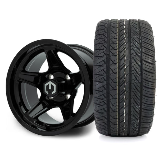 MODZ Drift 12x7 Glossy Black & X Comp H/T Tire Combo golf cart wheel and tire