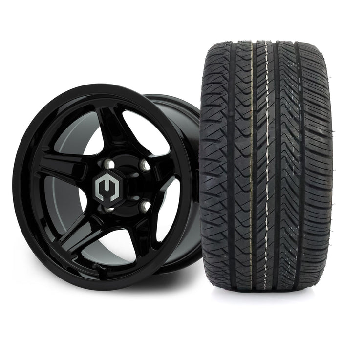 MODZ Drift 12x7 Glossy Black & X Comp H/T Tire Combo golf cart wheel and tire