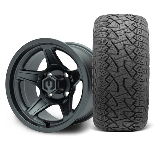 MODZ Drift 12x7 Gunmetal & X Comp A/T Tire Combo golf cart wheel and tire