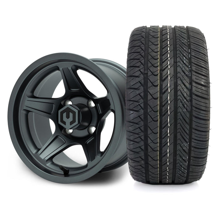 MODZ Drift 12x7 Gunmetal & X Comp H/T Tire Combo golf cart wheel and tire