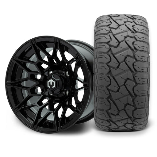 MODZ Galaxy 12x7 Glossy Black Wheel & X Comp Golf X/T Tire golf cart wheel and tire
