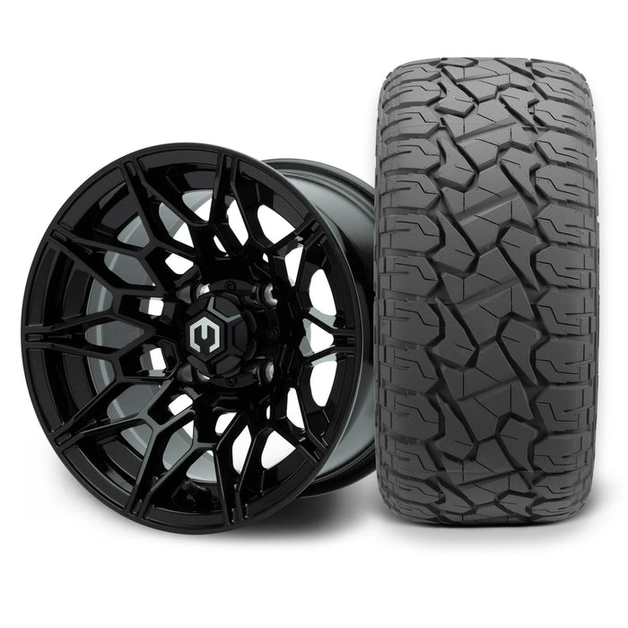 MODZ Galaxy 12x7 Glossy Black Wheel & X Comp Golf X/T Tire golf cart wheel and tire