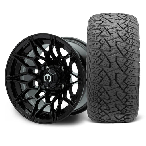 MODZ Galaxy 12x7 Glossy Black Wheel & X Comp Golf A/T Tire golf cart wheel and tire