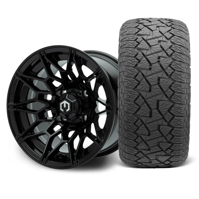 MODZ Galaxy 12x7 Glossy Black Wheel & X Comp Golf A/T Tire golf cart wheel and tire