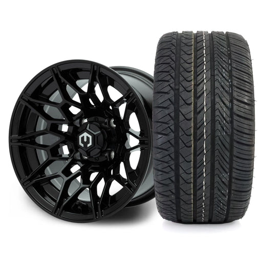 MODZ Galaxy 12x7 Glossy Black Wheel & X Comp Golf H/T Tire golf cart wheel and tire