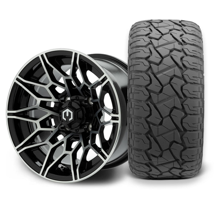 MODZ Galaxy 12x7 Machined Black Wheel & X Comp Golf X/T Tire golf cart wheel and tire