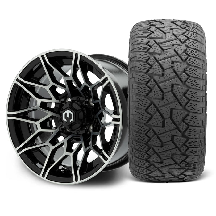 MODZ Galaxy 12x7 Machined Black Wheel & X Comp Golf A/T Tire golf cart wheel and tire
