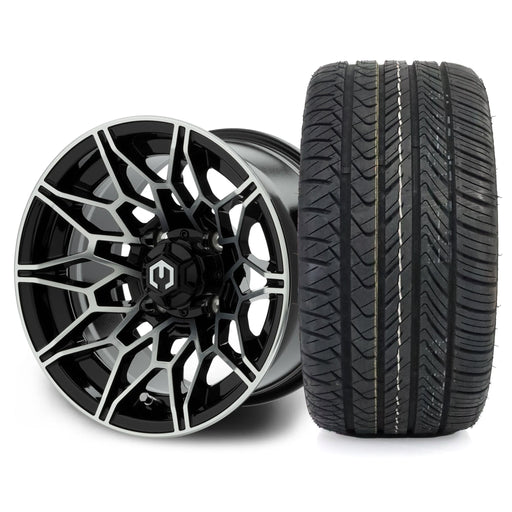 MODZ Galaxy 12x7 Machined Black Wheel & X Comp Golf H/T Tire golf cart wheel and tire