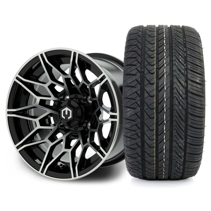 MODZ Galaxy 12x7 Machined Black Wheel & X Comp Golf H/T Tire golf cart wheel and tire