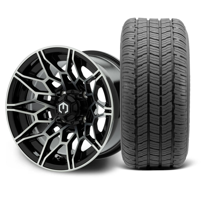 MODZ Galaxy 12x7 Machined Black Wheel & Gladiator Golf A/P Tire golf cart wheel and tire