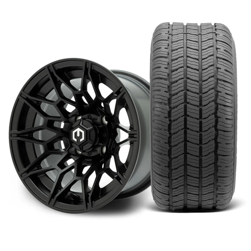 MODZ Galaxy 12x7 Matte Black Wheel & Gladiator A/P Tire golf cart wheel and tire