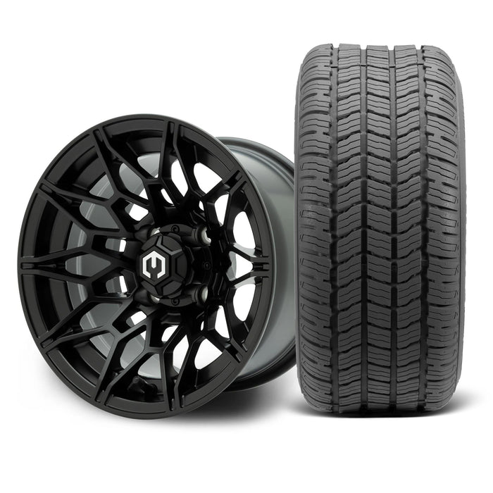 MODZ Galaxy 12x7 Matte Black Wheel & Gladiator A/P Tire golf cart wheel and tire
