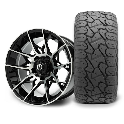 MODZ Chaos 14x7 Machined Black Wheel & X Comp Golf X/T Tire golf cart wheel and tire