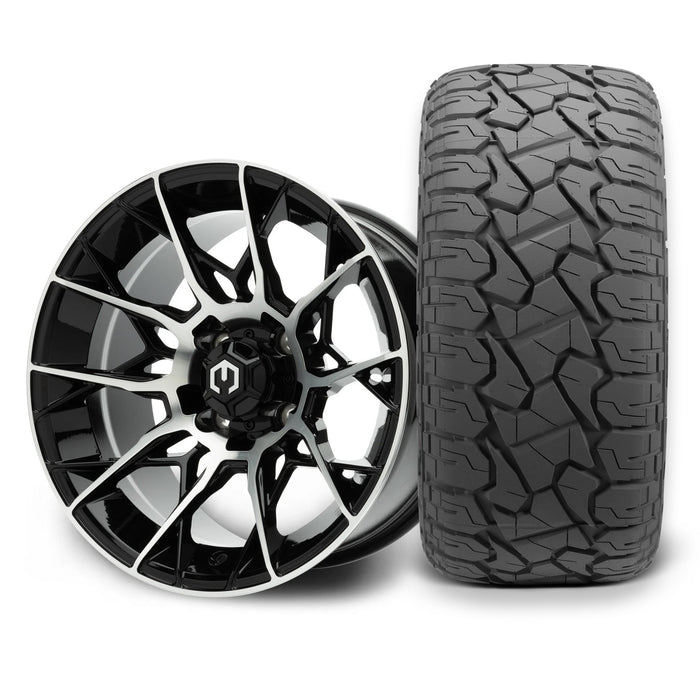 MODZ Chaos 14x7 Machined Black Wheel & X Comp Golf X/T Tire golf cart wheel and tire