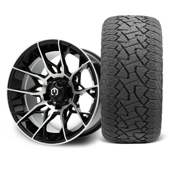 MODZ Chaos 14x7 Machined Black Wheel & X Comp Golf A/T Tire golf cart wheel and tire