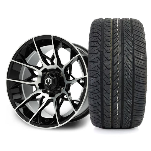 MODZ Chaos 14x7 Machined Black Wheel & X Comp Golf H/T Tire golf cart wheel and tire
