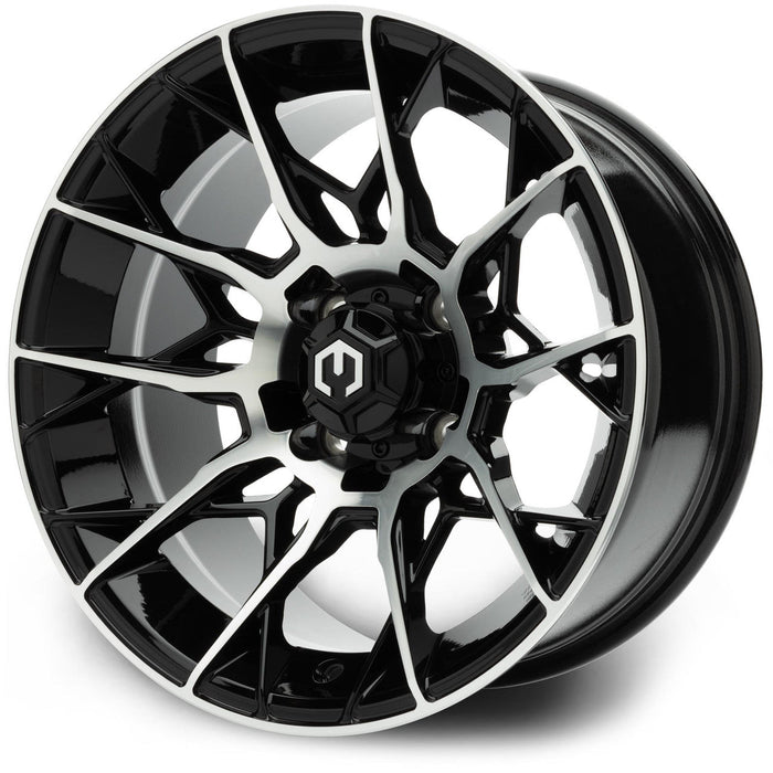 MODZ Chaos 14x7 Machined Black Wheel & X Comp Golf A/T Tire golf cart wheel and tire – view 2