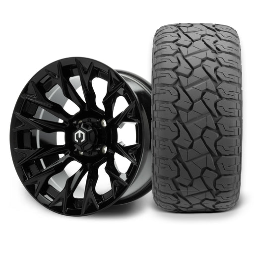 MODZ Falcon 14x7 Glossy Black Wheel & X Comp Golf X/T Tire golf cart wheel and tire