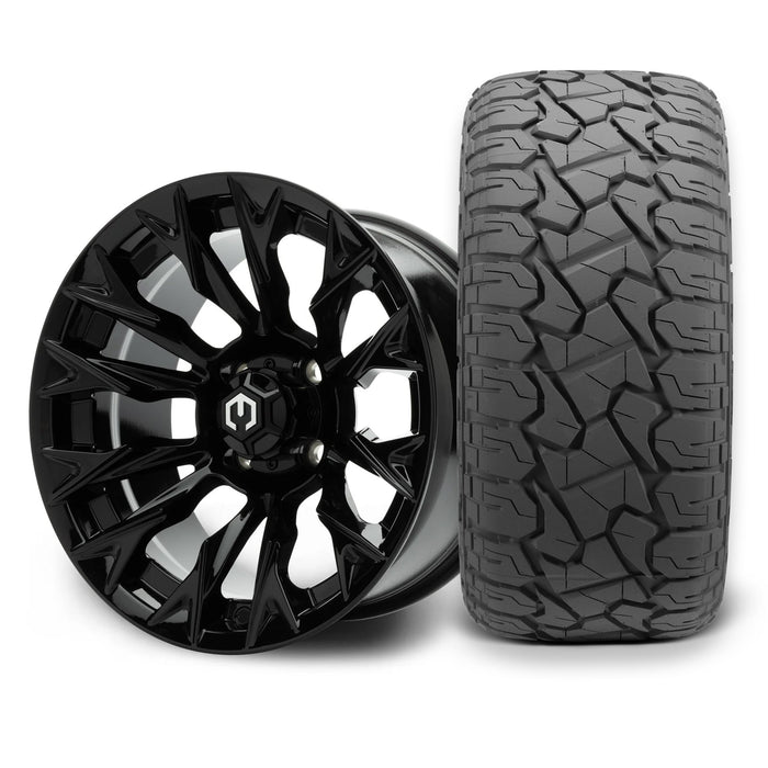 MODZ Falcon 14x7 Glossy Black Wheel & X Comp Golf X/T Tire golf cart wheel and tire