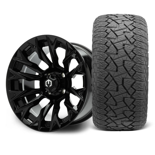 MODZ Falcon 14x7 Glossy Black Wheel & X Comp Golf A/T Tire golf cart wheel and tire