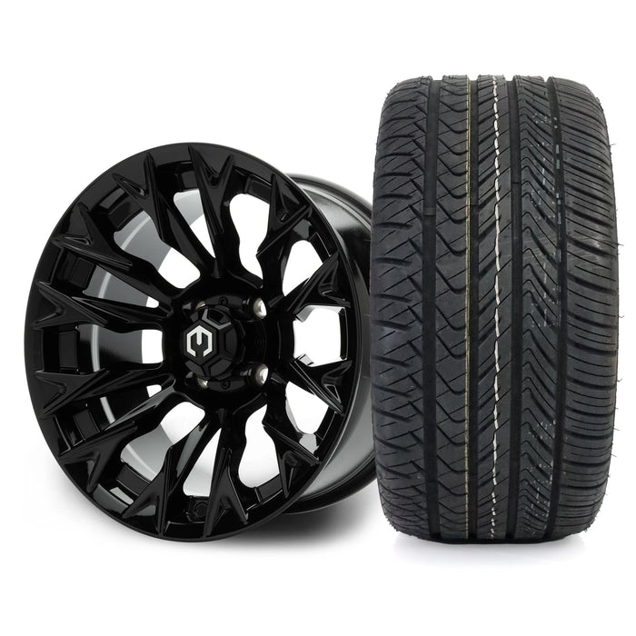 MODZ Falcon 14x7 Glossy Black Wheel & X Comp Golf H/T Tire golf cart wheel and tire
