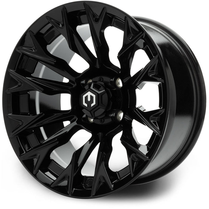 MODZ Falcon 14x7 Glossy Black Wheel & X Comp Golf A/T Tire golf cart wheel and tire – view 2
