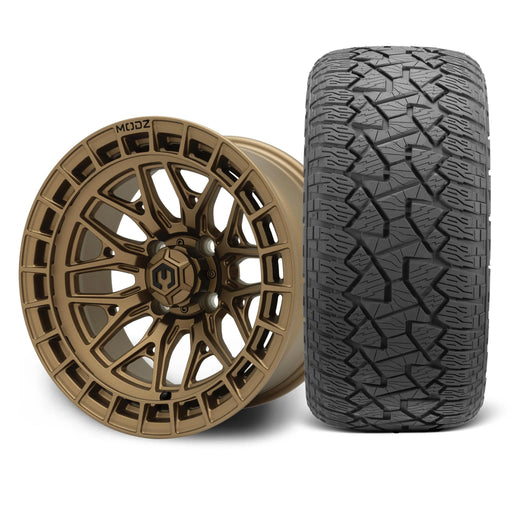 MODZ Torrent 14x7 Matte Bronze Wheel & X Comp Golf A/T Tire Package golf cart wheel and tire