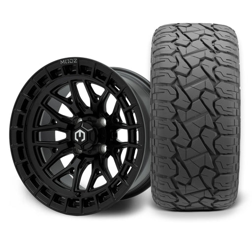 MODZ Torrent 14x7 Matte Black Wheel & X Comp Golf X/T Tire Package golf cart wheel and tire