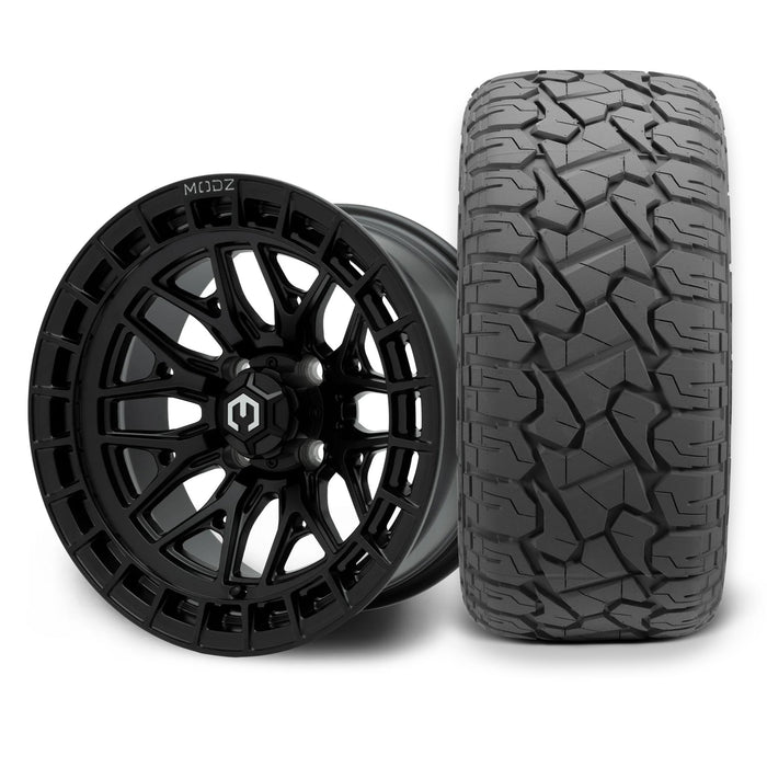 MODZ Torrent 14x7 Matte Black Wheel & X Comp Golf X/T Tire Package golf cart wheel and tire