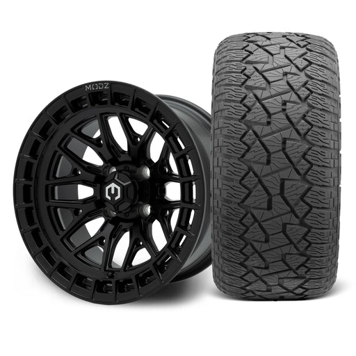 MODZ Torrent 14x7 Matte Black Wheel & X Comp Golf A/T Tire Package golf cart wheel and tire