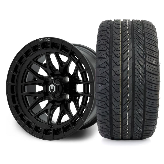 MODZ Torrent 14x7 Matte Black Wheel & X Comp Golf H/T Tire Package golf cart wheel and tire