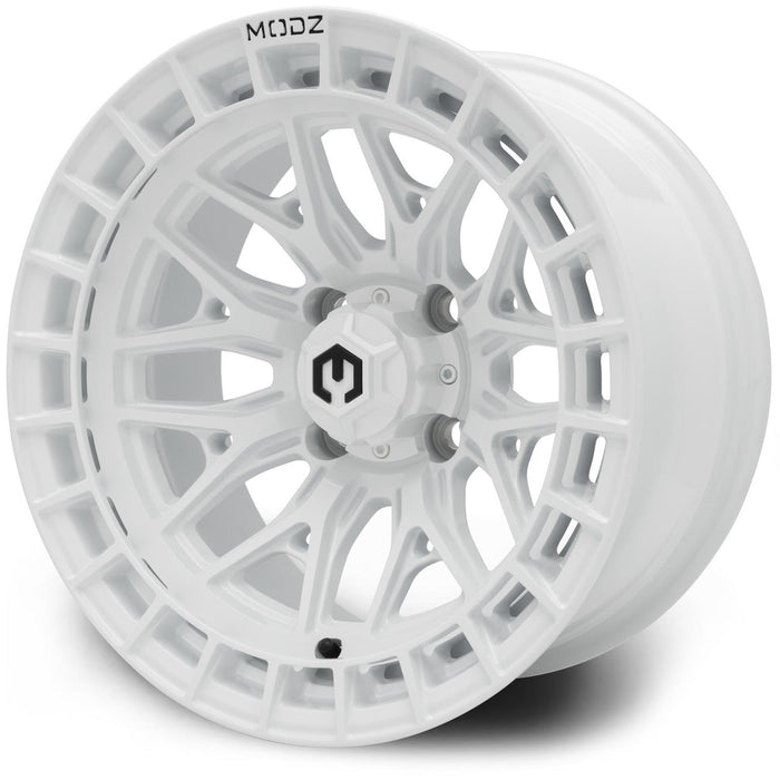 MODZ Torrent 14x7 Glossy White Wheel & X Comp Golf H/T Tire Package golf cart wheel and tire – view 3
