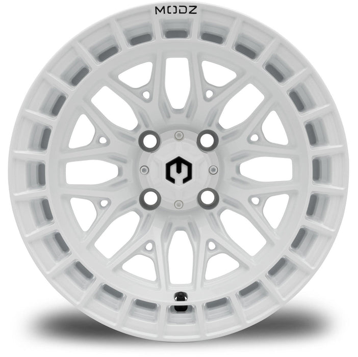 MODZ Torrent 14x7 Glossy White Wheel & X Comp Golf X/T Tire Package golf cart wheel and tire – view 2