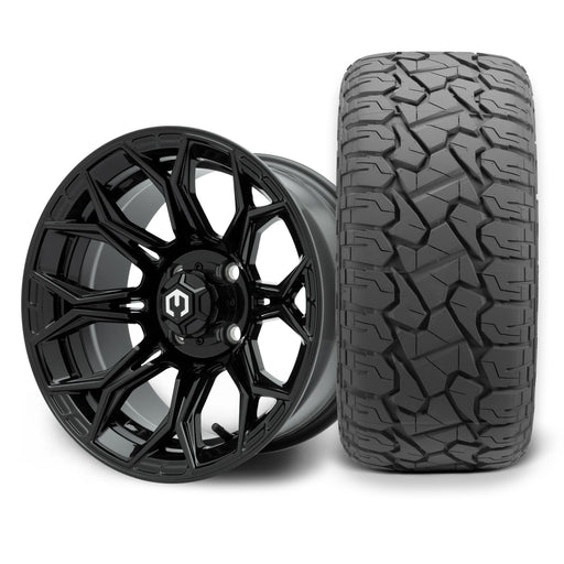 MODZ Halo 14x7 Glossy Black Wheel & X Comp Golf X/T Tire golf cart wheel and tire