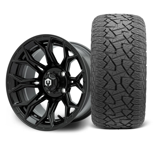 MODZ Halo 14x7 Glossy Black Wheel & X Comp Golf A/T Tire golf cart wheel and tire