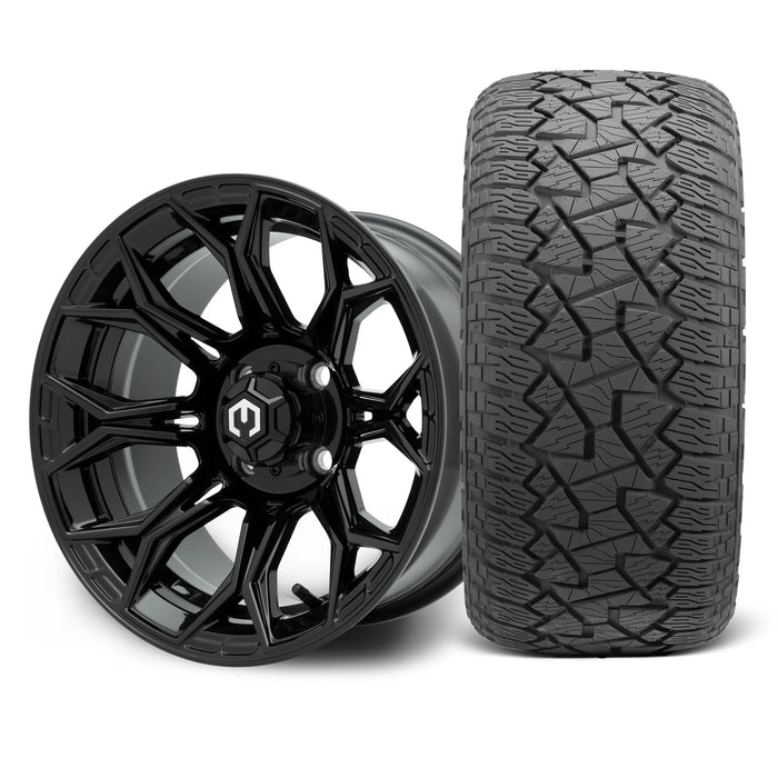 MODZ Halo 14x7 Glossy Black Wheel & X Comp Golf A/T Tire golf cart wheel and tire