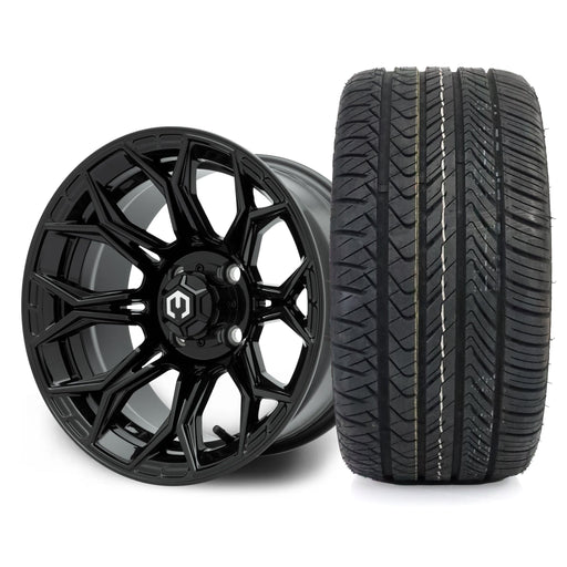 MODZ Halo 14x7 Glossy Black Wheel & X Comp Golf H/T Tire golf cart wheel and tire