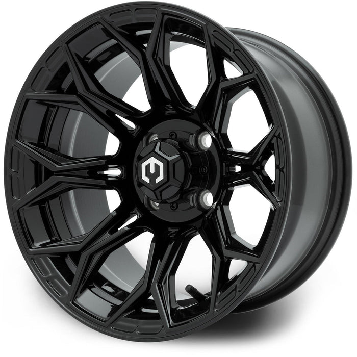 MODZ Halo 14x7 Glossy Black Wheel & X Comp Golf H/T Tire golf cart wheel and tire – view 3