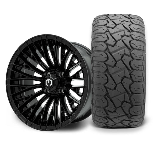 MODZ Reaper 14x7 Glossy Black Wheel & X Comp Golf X/T Tire golf cart wheel and tire